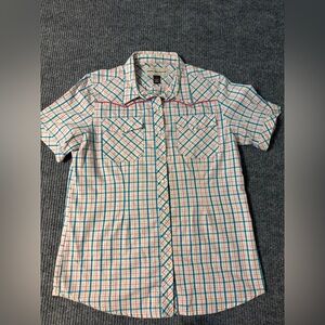 Bit & Bridle Multicolor Plaid snap Button Down Shirt size medium